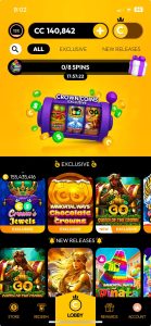 Crown Coins Casino app hompage
